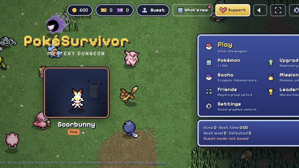 PokéSurvivor — The title screen
