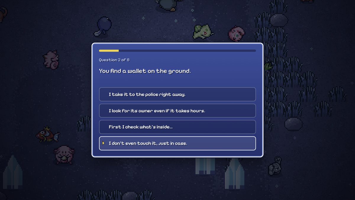 Question 2 of 4, asking what you would do if you found a wallet on the ground, again with four answer choices.